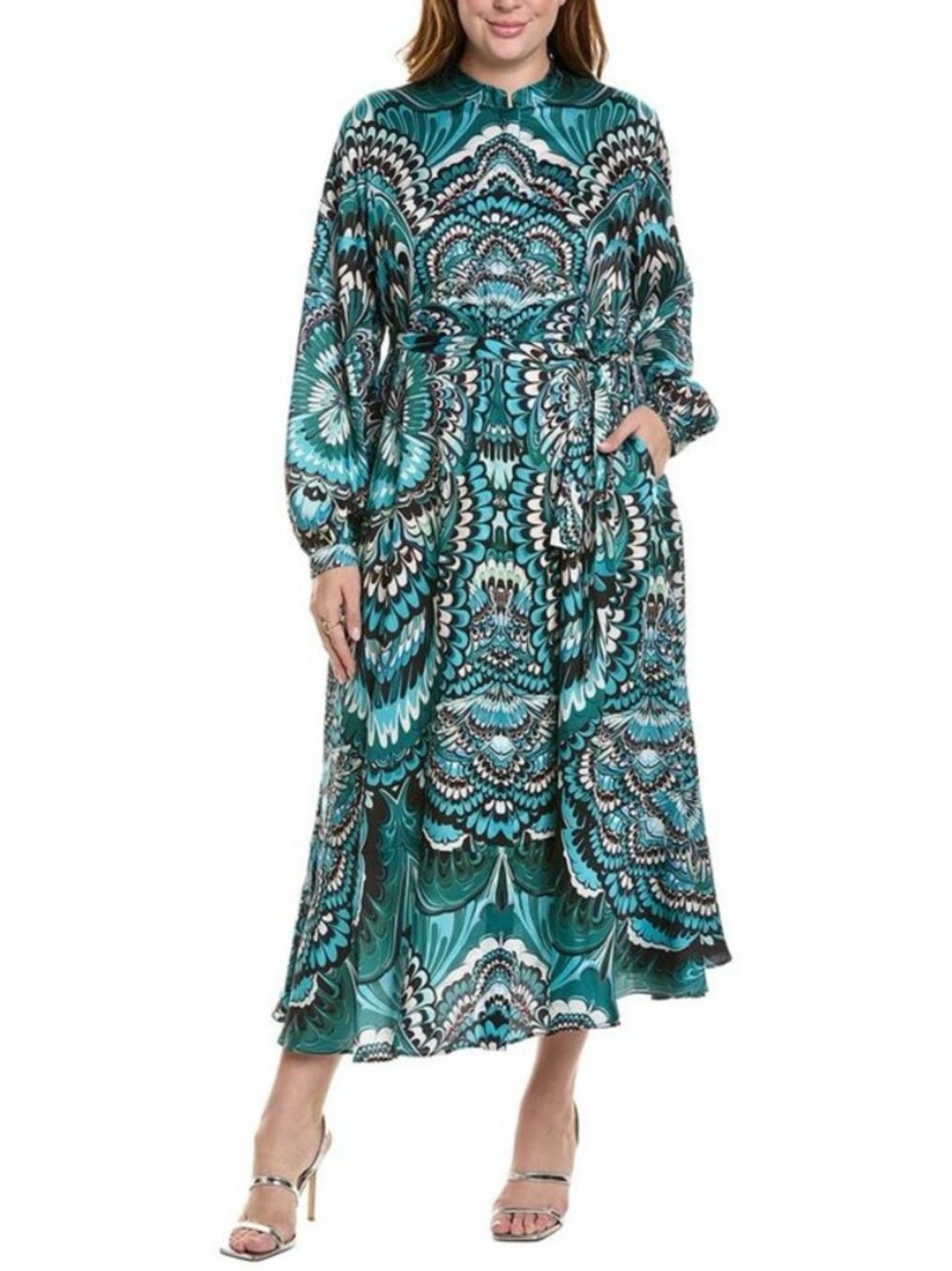 Marina Rinaldi Delfi Abstract-Print Twill Midi-Dress Women’s 18 NWT $945 MSRP - Picture 2 of 15